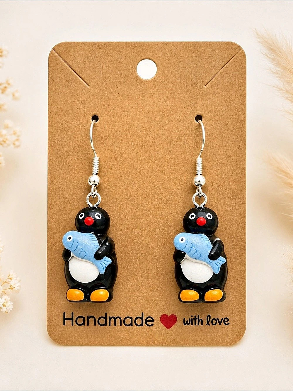 Handmade Penguin Dangle Earrings Black & Blue NWT